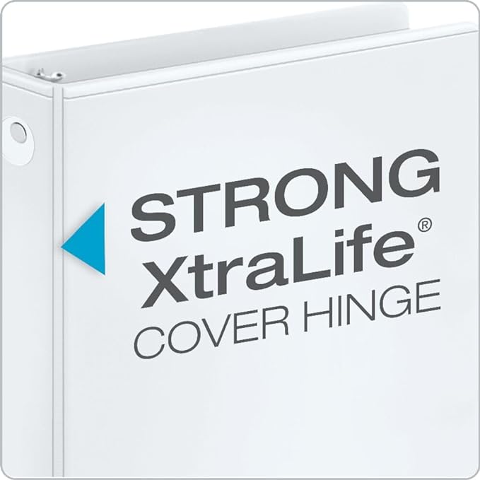 Cardinal Economy 3 Ring Binders, Binders for School and Office, Durable 1/2 inch Round Rings, Holds 125 Sheets, ClearVue Presentation View, Non-Stick, White, Carton of 12 (90601)