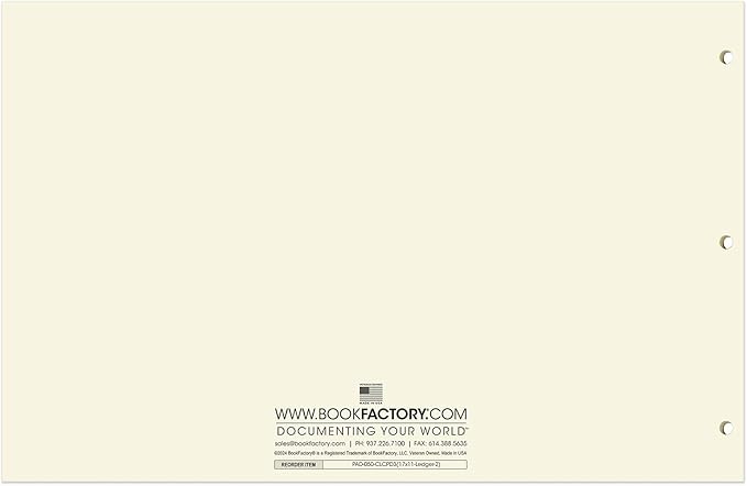 BookFactory Ledger Sheets/Large 2 Column Accounting Ledger Columnar (Two Columns) Loose Leaf Paper - 17'' x 11'', 50 Pages, Loose Leaf, 3 Hole Punched (Made in USA)