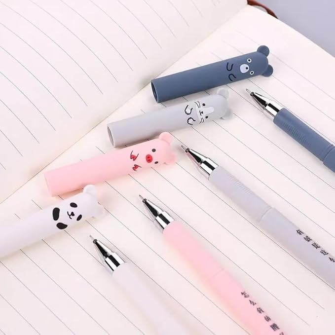 Piaogui 6pcs 0.5mm Erasable Gel Pens,Kawaii Cute Bear Pig Erasable Gel Pen Set Kawaii Pens Back to School Stationery Supplies for Writing Noting Journaling Kids Gifts (Pink-6 Pcs)