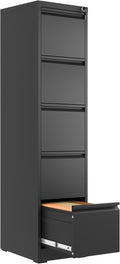 FLIXELIO 5 Drawer File Cabinet with Lock,Metal Vertical Filing Cabinets for Home Office,Heavy Duty File Storage Cabinet for Letter/Legal/A4/F4 Size File,Assembly Require (Black, Vertical 5 Drawer)