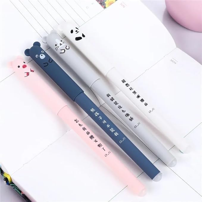 Piaogui 6pcs 0.5mm Erasable Gel Pens,Kawaii Cute Bear Pig Erasable Gel Pen Set Kawaii Pens Back to School Stationery Supplies for Writing Noting Journaling Kids Gifts (Blue-6 Pcs)