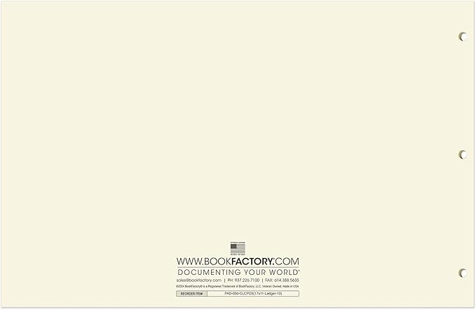 BookFactory Ledger Pad Large 13 Column Accounting Ledger Columnar (Thirteen Columns) Pads - 17'' x 11'', 50 Pages, Notepad Landscape Format (Made in USA)