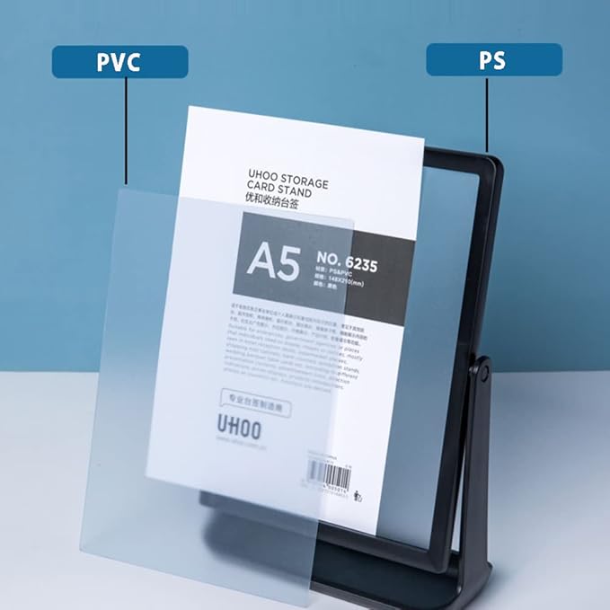 ECKEK ABS Plastic Sign Holder, Menu Displays T Shape Sign Stand, Rotating Display Stand for Ads, Menu, Photos, Business Card (White A5 148×210mm/ 5.83×8.27 inches)