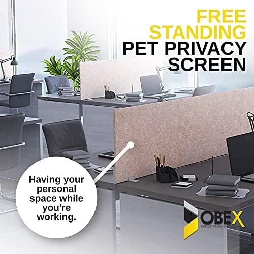 OBEX Free Standing Desk PET Privacy Screen, Table Top Home & Office Furniture Partitions and Dividers, Portable Workstation Freestanding Panels, 24" x 66", Stone