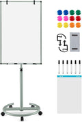 Goplus 40” x 26” Rolling Whiteboard, Height Adjustable Magnetic Dry Erase Board on Wheels with Round Stand, Paper Clips, Storage Tray, Paper Pad, Magnets, Markers, Mobile White Board for Office School