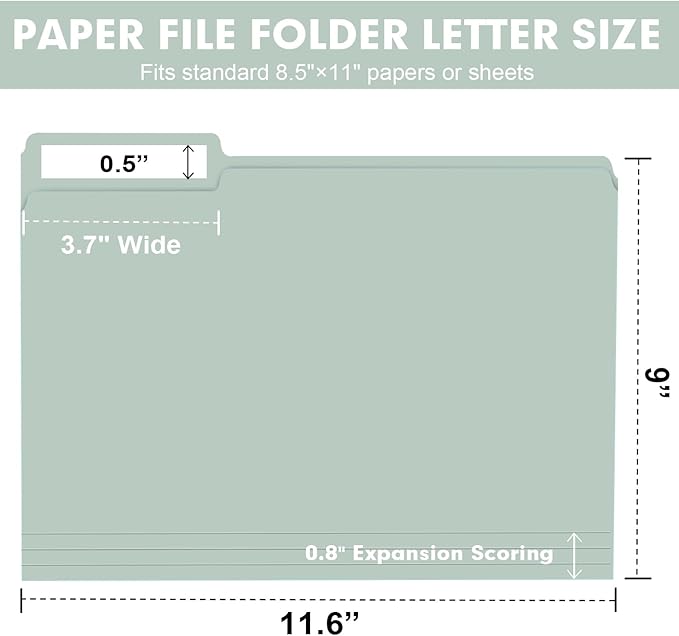 File Folder, RAZCC 100 Pack Colored File Folders, 1/3 Cut Tab File Folder Letter Size, Filing Folders with Tabs for Office School Business Use, Assorted 10 Colors