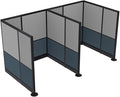 2 Person Workstation Wall Partition | Cubicle Workstations | Privacy Office Divider 2 Work Stations | U Shape Cubicle | Emerald Collection | 5x5x65 H | Slate and Silver