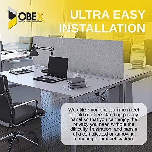 OBEX Free Standing Desk PET Privacy Screen, Table Top Home & Office Furniture Partitions and Dividers, Portable Workstation Freestanding Panels, 18" x 36" Shadow