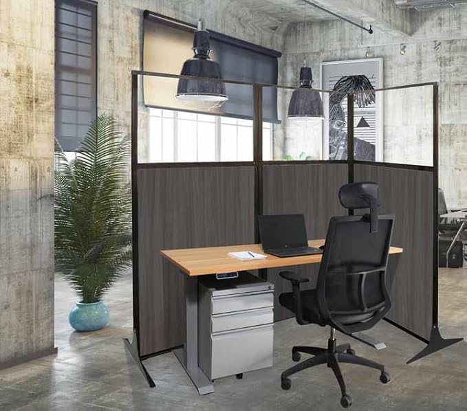 Versare Workstation Partition | Portable Wall Divider | Modern Office Cubicle | Free Standing Privacy Screen | Flexible Work Space | 66" x 70" Natural Maple Wood Grain Panels with Clear Window