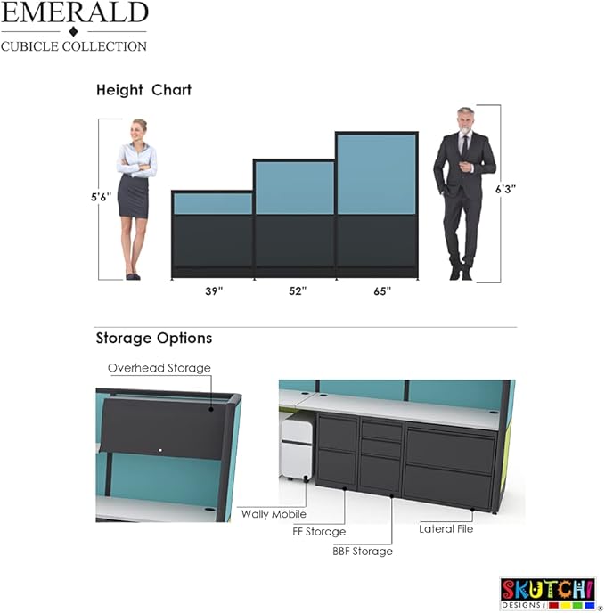 2 Person Workstation Wall Partition | Cubicle Workstations | Privacy Office Divider 2 Work Stations | U Shape Cubicle | Emerald Collection | 5x5x65 H | Silver