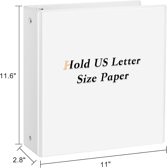 CIXILDTS 2-inch Round Ring Binder, Durable 2" 3 Ring Binder Fit Letter Size Paper, White, 24-Pack
