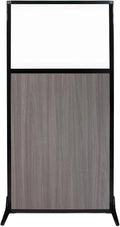 Versare Workstation Partition | Portable Wall Divider | Modern Office Cubicle | Free Standing Privacy Screen | Flexible Work Space | 33" x 70" Gray Elm Wood Grain Panels with Clear Window