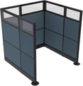 Workstation Wall Partition | Powered Cubicle Workstation | Privacy Office Divider with Glass | U Shape Single Cubicle | Emerald Collection | 5x5x65 H | Slate Fabric