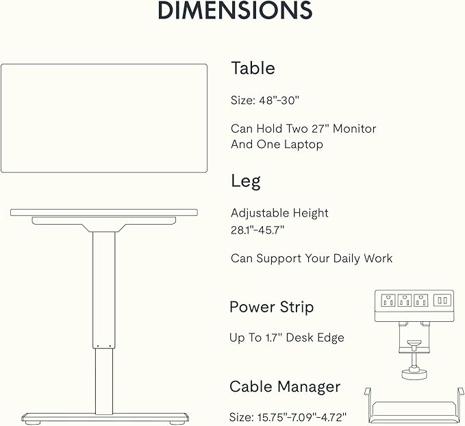 FLEXISPOT EN2 Whole-Piece Standing Desk with Clamp Power Strip, 48 x 30 Electric Stand Up Height Adjustable Desk with Cable Management (Gray Frame + 48" Marble Gray, 2 Packages)