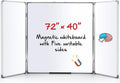 72” x 40” Foldable Whiteboard Dry Erase Board Large Tri Folding Whiteboard Magnetic Dry Erase Board, Wall Aluminium Frame and Pen Tray for Office, Home