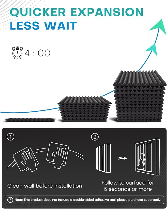 52 Pack Acoustic Foam Panels, 1 X 12 X 12 Inches Sound Proof Foam Panels for Walls, High Density Acoustic Panels Sound Absorbing, Grey Noise Cancelling Studio Wedges (NOT INCLUDE ADHESIVE)