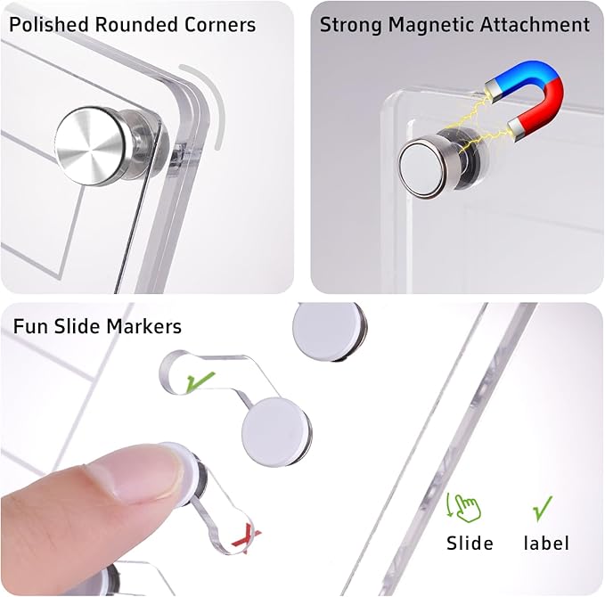 NiHome Acrylic Magnetic to Do List Planning Board with Sliders & Desktop Stand, Chore Chart for Kids & Adults, Checklist Routine Chart Task Board for Fridge & Desk, for Magnetic Metal Surfaces Only