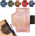 Personalized Mark Bookmark with Pen Holder, Leather Magnetic Book Marker 26 Letters,Custom Initials Page Marks, Gifts for Book Lovers Readers Men Women (Pink, U)