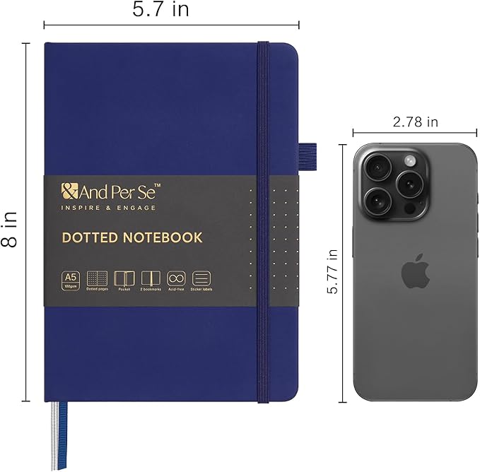 &And Per Se Dotted Journal Notebook, A5 Hardcover Bullet Dotted Journals for Sketching, 160 Pages 100GSM Thick Paper Journaling Notebook for Office School Home, 5.7'' x 8"(Royal Blue)