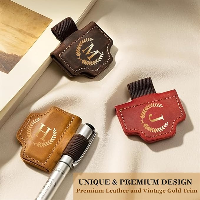 Personalized Mark Bookmark with Pen Holder, Leather Magnetic Book Marker 26 Letters,Custom Initials Page Marks, Gifts for Book Lovers Readers Men Women (Purple, P)