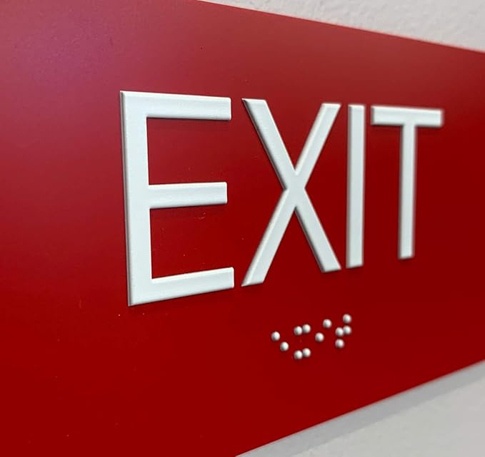 ADA Compliant Sign with Braille (6" x 3" Exit, Red)
