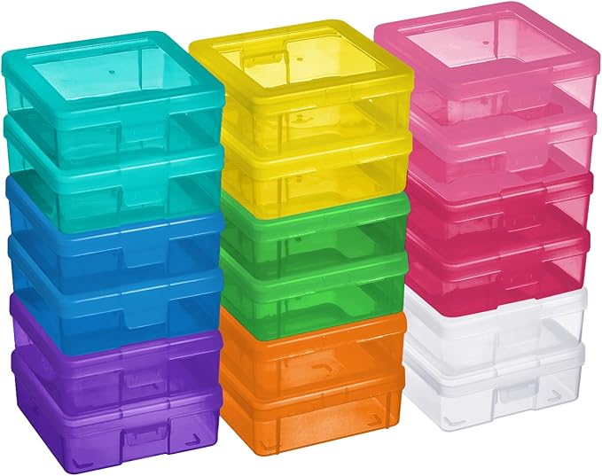 novelinks Stackable Plastic Clear Storage Box Containers with Latching Lid - Art Craft Supply Organizer Storage Containers for Pencil Box, Crayon, Beads, Jewelry (18 Pack Small -Color)