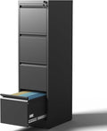 OPTYMIRA 4 Drawer Metal File Cabinet with Lock Heavy Duty Lockable Filing Cabinets Home Office Steel File Cabinet Black Vertical File Cabinets for Legal/Letter Size File,Assembly Required