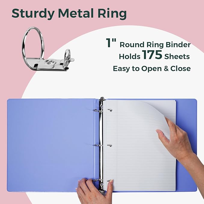 POPRUN 3 Ring Binder 1 Inch, PVC-Free, Holds 175 Sheets of 8.5 x 11 Paper, Extra Durable Organizer with 2 Pockets for School & Office, Heavy-Duty, 1 Pack, Midnight Green