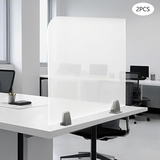 Desk Divider, 2 pcs Acrylic Desk Privacy Panels, Privacy Desk Screen, Frosted Acrylic Partitions with Clips Acrylic Table Top Sneeze Guard for Offices Schools (23"x18"x2")