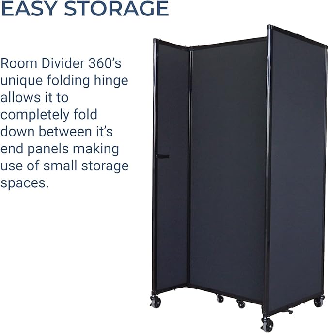 Versare Room Divider 360 Portable Wall Partition | Folding Panels | Large Freestanding Divider | Locking Wheels | Temporary Room Separator | 14' x 7'6'', Navy Blue