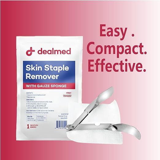 Dealmed Sterile Staple Removal Kit, Includes Staple Remover and Gauze Sponge, Staple Removal Tool Single-Use Kit, Ideal for Hospitals and Clinics (10 Kits)