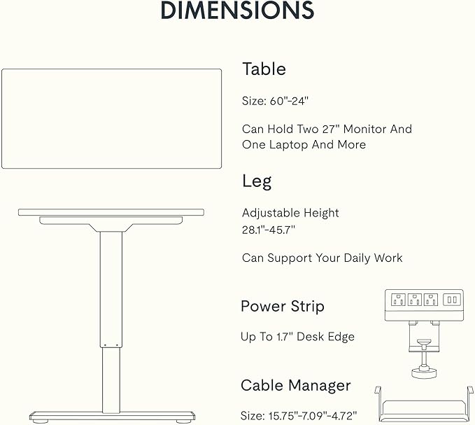 FLEXISPOT EN2 Whole-Piece Standing Desk with Clamp Power Strip, 60 x 24 Electric Stand Up Height Adjustable Desk with Cable Management (Gray Frame + Black Top, 2 Packages)