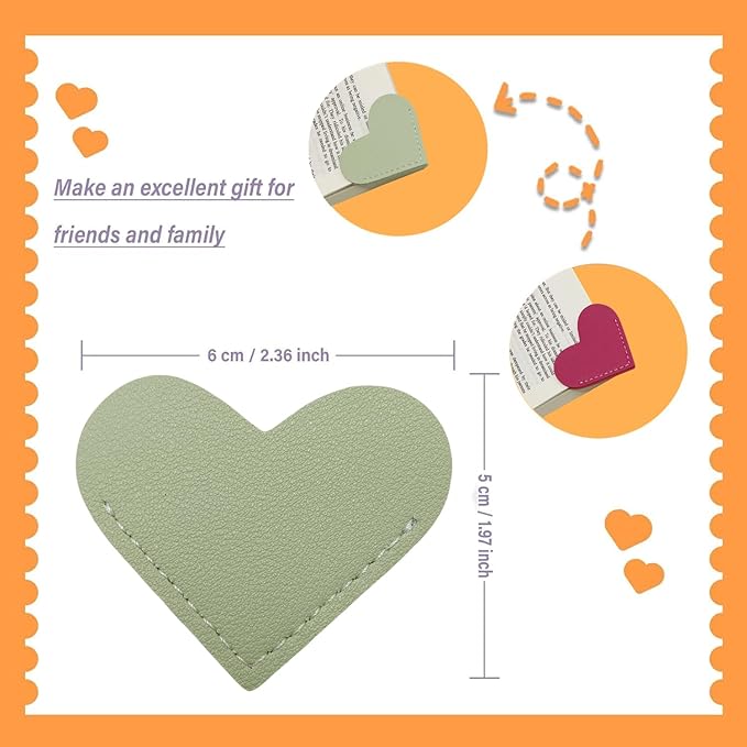 Leather Heart Bookmarks - Winjeto 6 Pieces Cute Corner Page Book Marks for Teachers Students Book Reading Lovers, for School Office Home Supplies (Sweet（6pcs）)