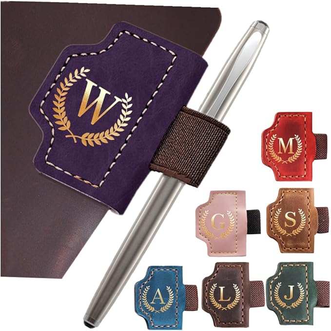 Personalized Mark Bookmark with Pen Holder, Leather Magnetic Book Marker 26 Letters,Custom Initials Page Marks, Gifts for Book Lovers Readers Men Women (Purple, W)