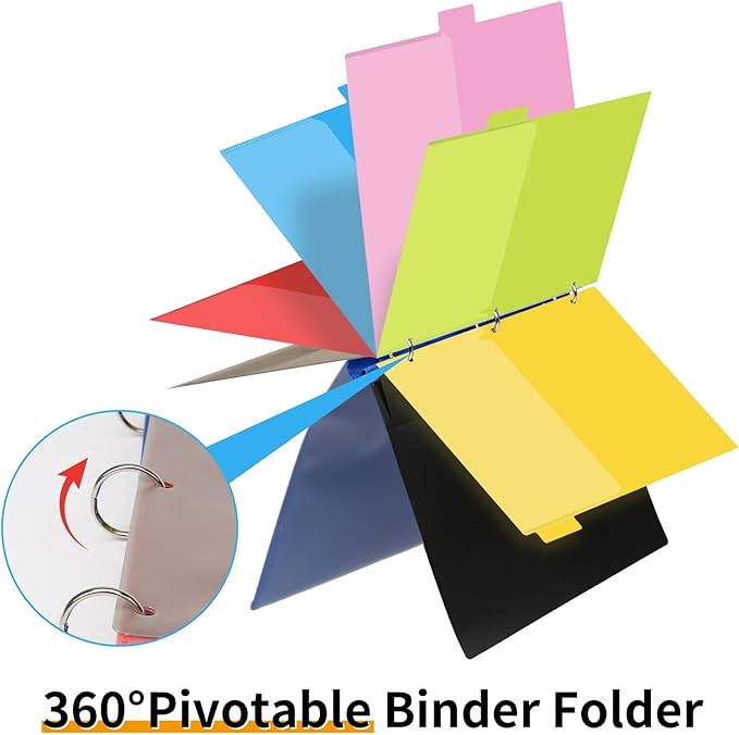 360° Pivotable Project Organizer Binder, Upgraded 3 Ring Binder with Colored Tab Dividers with Pockets, Customizable Cover Multi Pocket Folder Binders for Home, School, Office- Purple