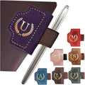 Personalized Mark Bookmark with Pen Holder, Leather Magnetic Book Marker 26 Letters,Custom Initials Page Marks, Gifts for Book Lovers Readers Men Women (Purple, U)