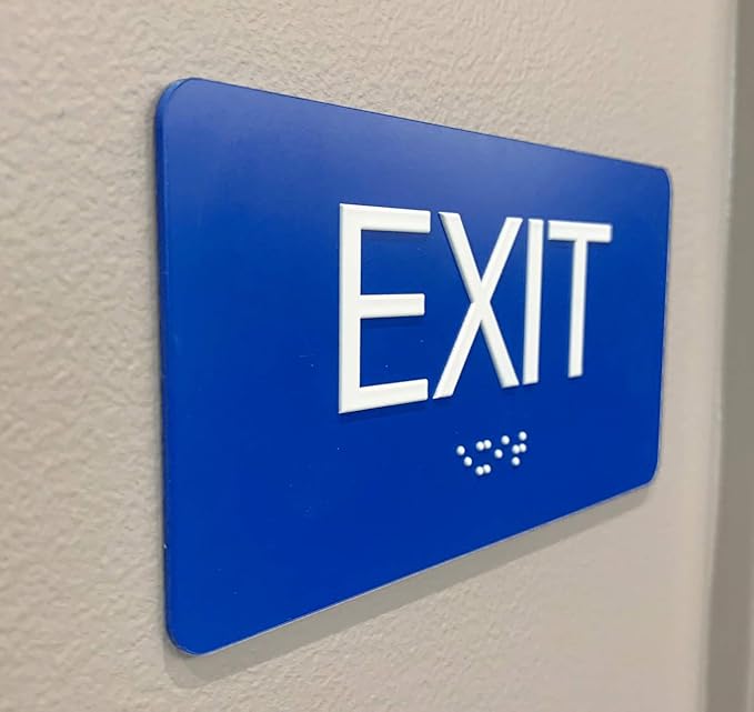 ADA Compliant Exit Sign with Braille (6" x 3" Sapphire Blue)