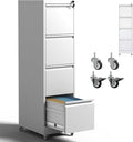 IKIMI 4 Drawer Locking File Cabinet with Wheels,White Metal Mobile Filing Cabinets,Vertical File Cabinet for Home Office,Heavy Duty Rolling Storage Cabinet for A4/Letter/Legal Size,Assembly Required