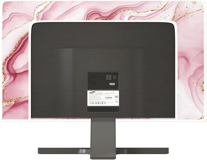 Baocicco Gold Pink Marble Waterproof Computer Monitor Dust Cover 26, 27, 28 Inch Monitor Accessories Laptop TV LCD Screen Decoration for Tablet Anti-Static Dustproof Protective for Home Office