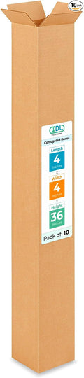 IDL Packaging Tall Moving & Shipping Boxes 4x4x36 inches (10-Pack) - Extra Strength 200 lb Kraft Corrugated Packing Boxes for Moving & Shipping