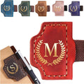 Personalized Mark Bookmark with Pen Holder, Leather Magnetic Book Marker 26 Letters,Custom Initials Page Marks, Gifts for Book Lovers Readers Men Women (Red, M)