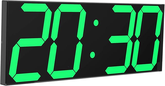LED Large Digital Wall Clock, Oversize Wall Clock with 6” Numbers, Remote Control Count up/Countdown Timer Clock, Auto Dimmer, Big Calendar and Thermometer(Green)