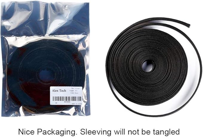 25ft - 1/4 inch PET Expandable Braided Sleeving – Black – Alex Tech Braided Cable Sleeve