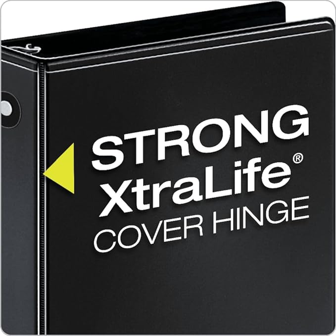 Cardinal Economy 3 Ring Binders, Binders for School and Office, Durable 1/2 inch Round Rings, Holds 125 Sheets, ClearVue Presentation View, Non-Stick, Black, Carton of 12 (90602)