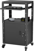 Mobile AV Cart with Cabinet, Rolling Computer Cart Height Adjustable Rolling Media Utility Cart with Extra Storage Space, 4 Outlets, Pullout Keyboard Tray Perfect for Home or Office Use