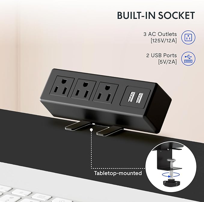 FLEXISPOT EN2 Whole-Piece Standing Desk with Clamp Power Strip, 48 x 24'' Electric Stand Up Height Adjustable Desk with Cable Management (Black Frame + 48" Rustic Brown Desktop, 2 Packages)