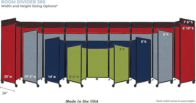 Versare Room Divider 360 Portable Wall Partition | Folding Panels | Large Freestanding Divider | Locking Wheels | Temporary Room Separator | 25' x 7'6'', Latte