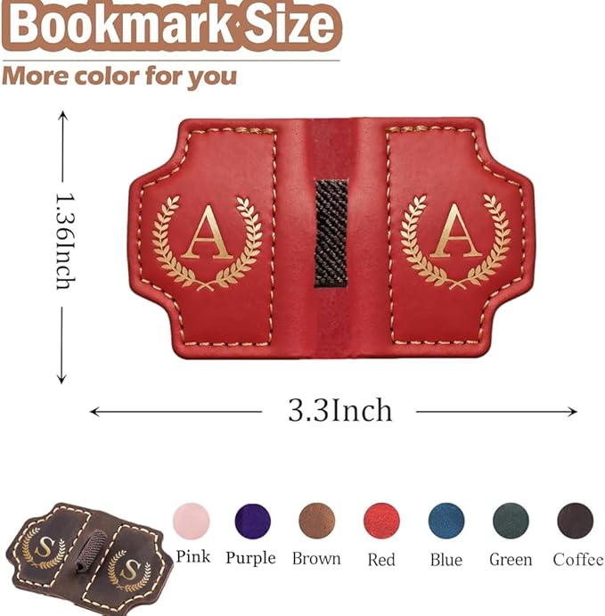 Personalized Mark Bookmark with Pen Holder, Leather Magnetic Book Marker 26 Letters,Custom Initials Page Marks, Gifts for Book Lovers Readers Men Women (Red, B)