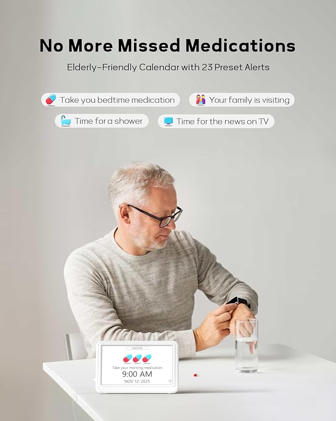 Mesqool Digital Clock for Seniors with Date & Day, 7" Large Display Calendar Alarm Clock with 20 Alarms and 20 Reminders, Morning & Afternoon Time Display, Easy to Read Bedside Clock for Elderly