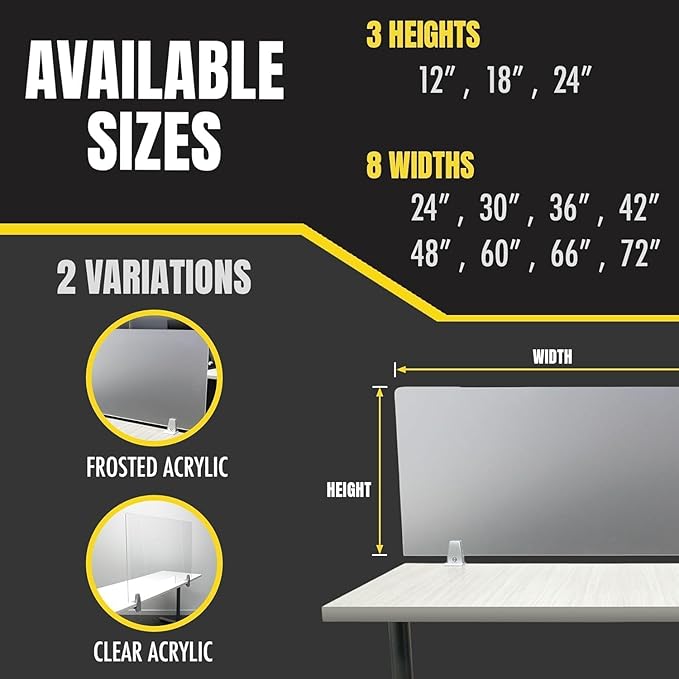 OBEX Clear Acrylic Desk Mounted Privacy Panel, 12" x 24", Clear